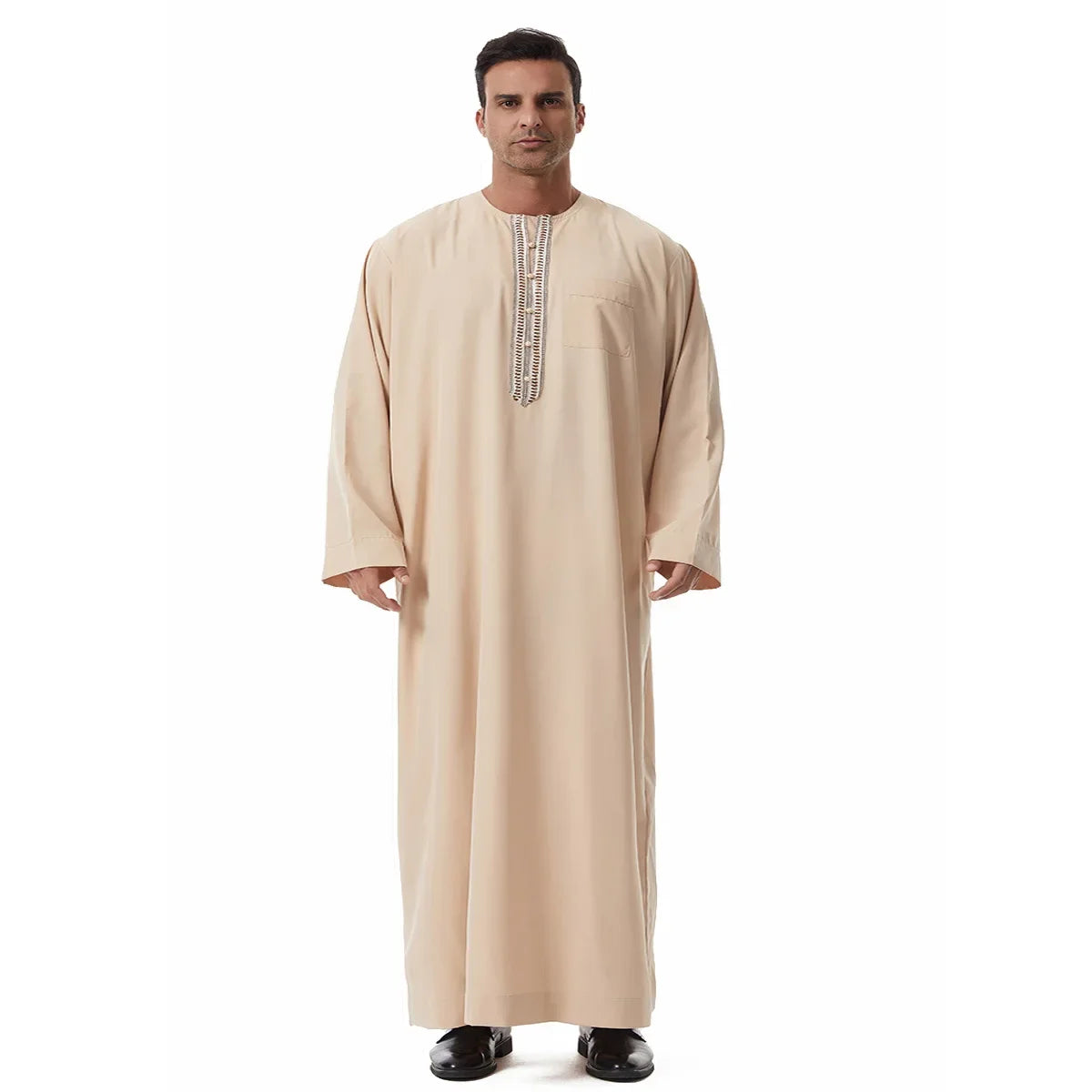 Men's Embroidered Islamic Thobe (Jubba/Dishdasha) | Saudi Arabic Long Sleeve Robe