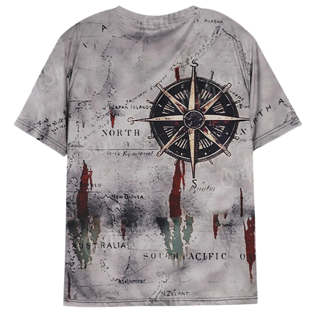 Men's Vintage Nautical Map Compass Print T-Shirt