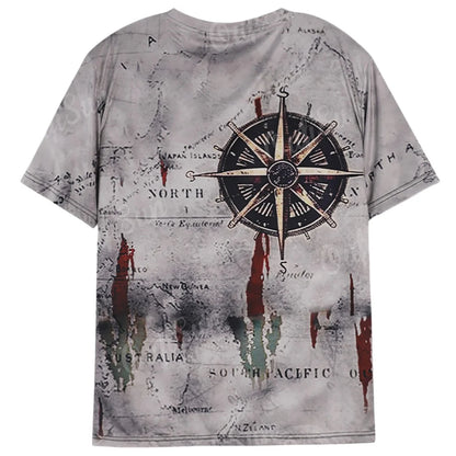Men's Vintage Nautical Map Compass Print T-Shirt