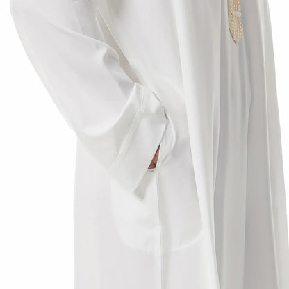Men's Embroidered Islamic Thobe (Jubba/Dishdasha) | Saudi Arabic Long Sleeve Robe