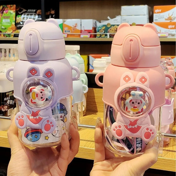 600ML Cartoon Kids Water Bottle Plastic Water Cup With Straw Cartoon