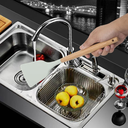 12Pcs Silicone Kitchen Utensils Cooking Wooden Handle Non Stick Pot Kitchenware Set Storage Bucket Silicone Kitchen Utensils