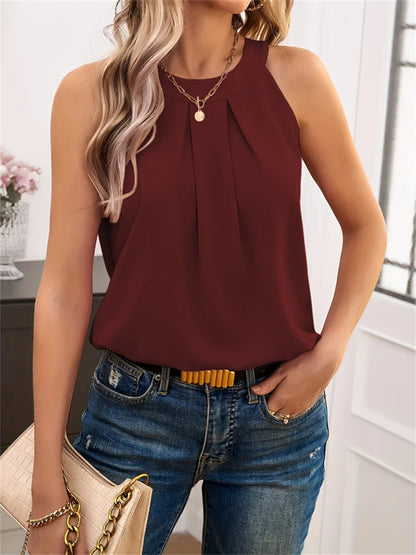 Elegant Women's Summer Tank Tops - O-Neck Sleeveless Casual Black Tees