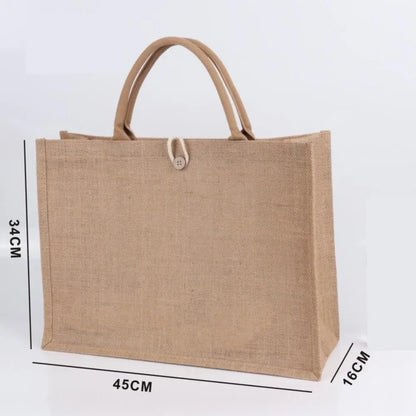 Vintage Burlap Tote Bag - Women's Jute Beach Shopping Handbag