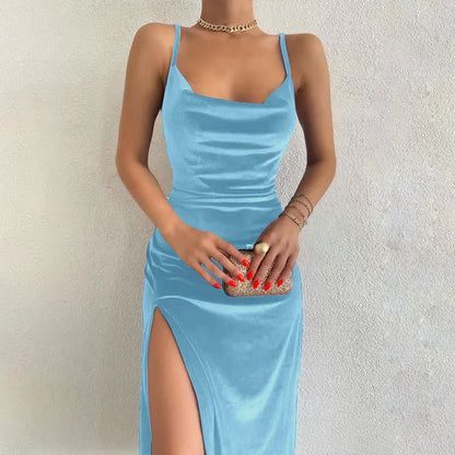 Women's Spring Summer Sexy Slim Slit Halter Dress
