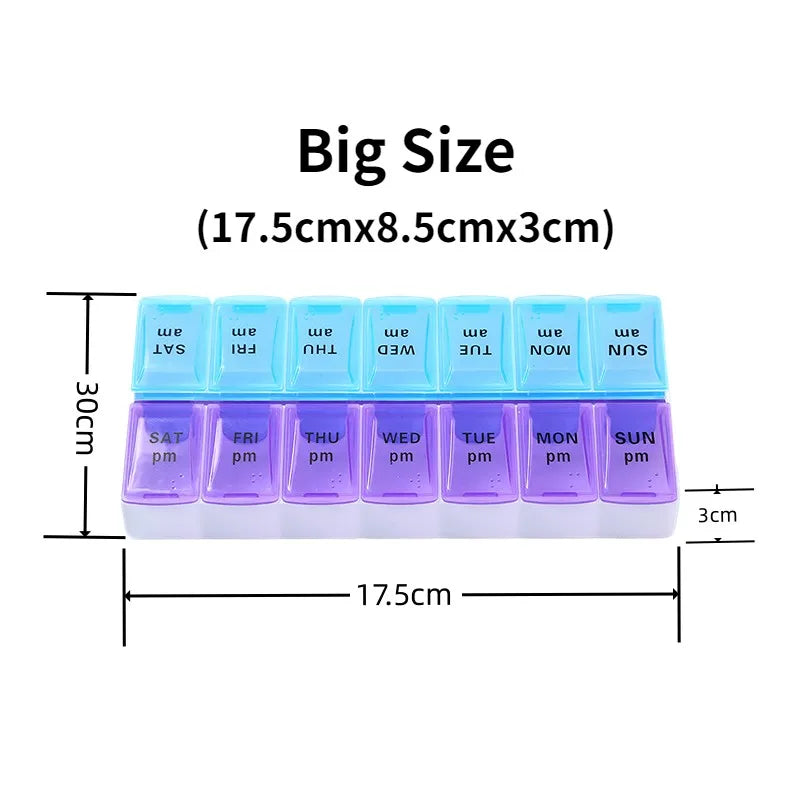 Weekly Portable Travel Pill Box - 7 Days Organizer with 14 Grids