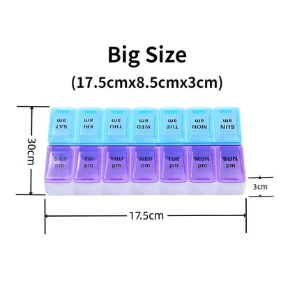 Weekly Portable Travel Pill Box - 7 Days Organizer with 14 Grids