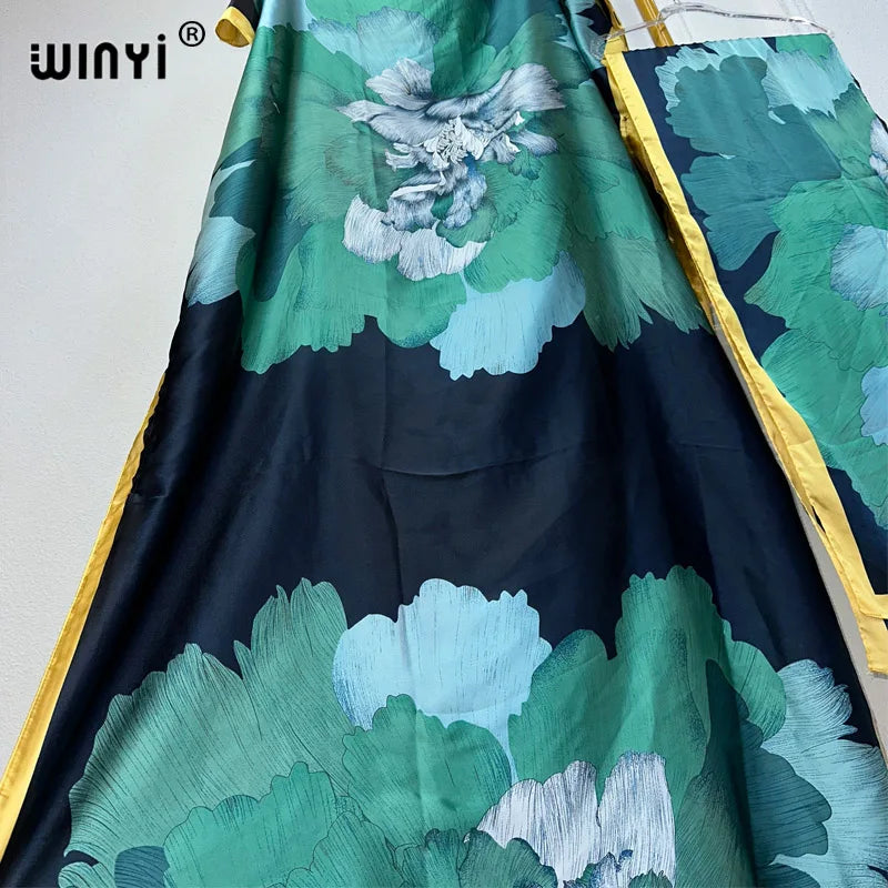 African Women Dashiki Dress with Scarf | Boho Print Maxi Loose Dubai Abaya