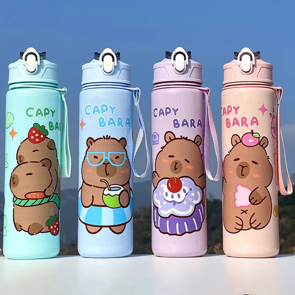 800ML Kids Water Sippy Cup Capybara Cartoon Cup With Straws Bottle