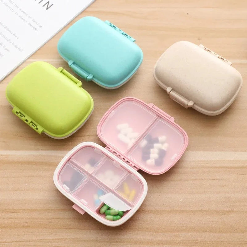 Mini Portable 8 Grids Pill Box - Wheat Sealed Medicine Organizer