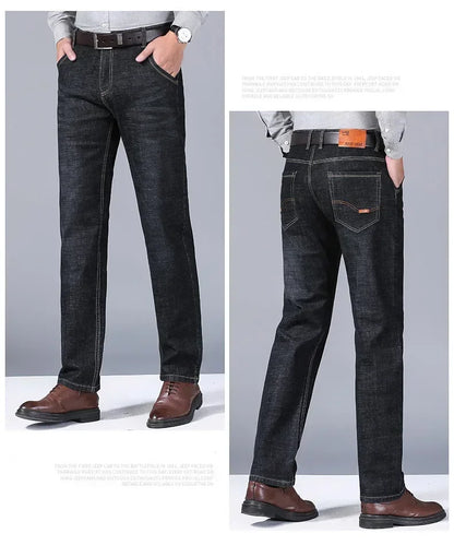 Spring Men's Slim-Fit Denim Pants - Black & Blue Classic Jeans