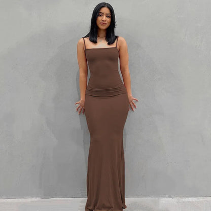 Sexy Spaghetti Strap Black Maxi Dress - Y2K Sleeveless Bodycon Evening Dress