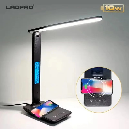 LAOPAO 10W Wireless Charging LED Desk Lamp - Dimmable with Night Light