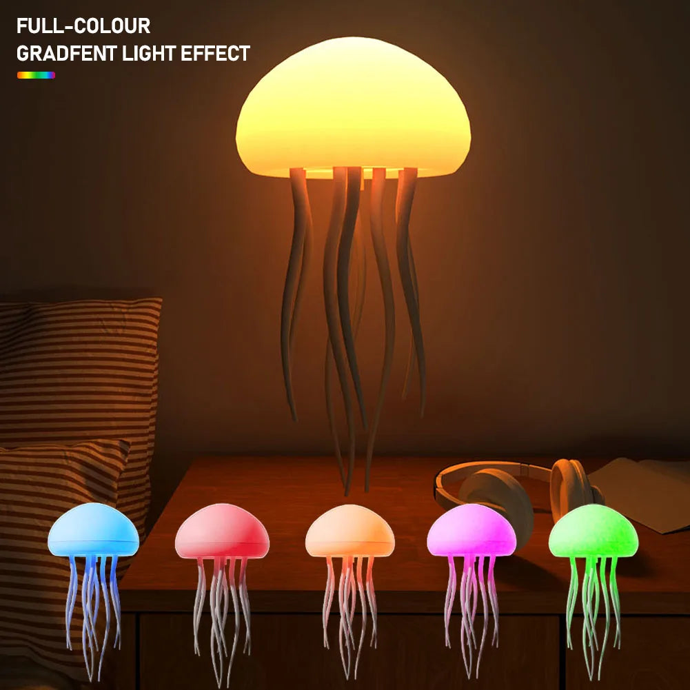 Cartoon Jellyfish Night Light - RGB Gradient LED Lamp with Voice Control