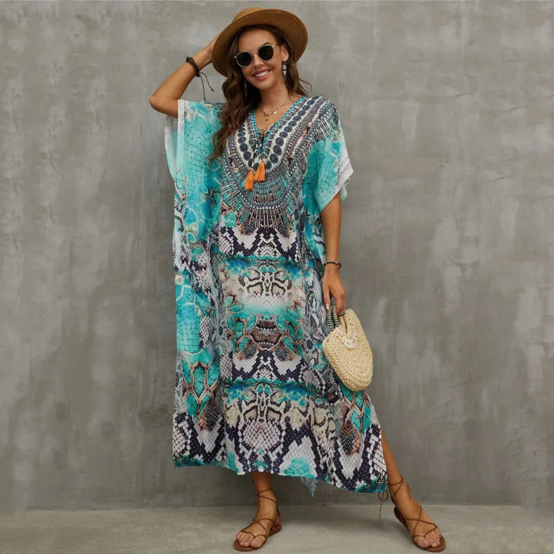 Women's Plus Size Kaftan Dress: Maxi Caftan Beach Cover Up & Summer Loungewear