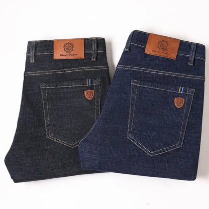 Men's Stretch Loose Straight Jeans - Casual Elastic Slim Fit Denim Pants