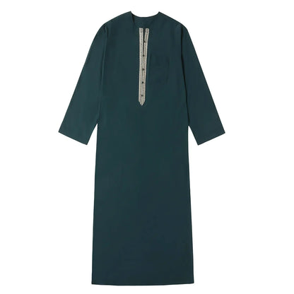 Men's Embroidered Islamic Thobe (Jubba/Dishdasha) | Saudi Arabic Long Sleeve Robe