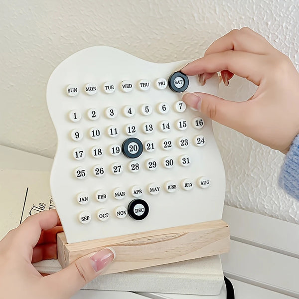 Creative Manual Wooden Desk Calendar Adjustable Week Month Date