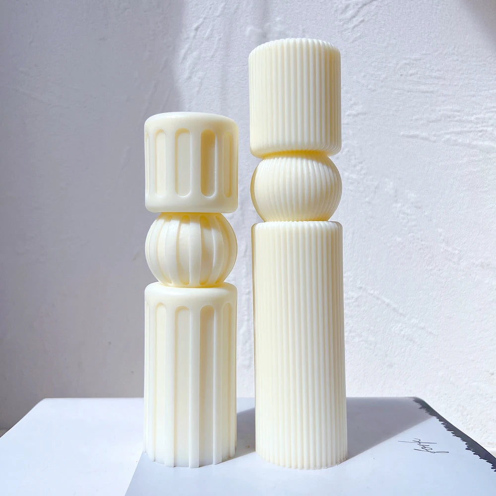 6 Designs Ribbed Pillar Candle Mold - Geometric Silicone Mold