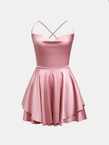 Summer Satin Backless Suspender Ruffled A-Hem Dress