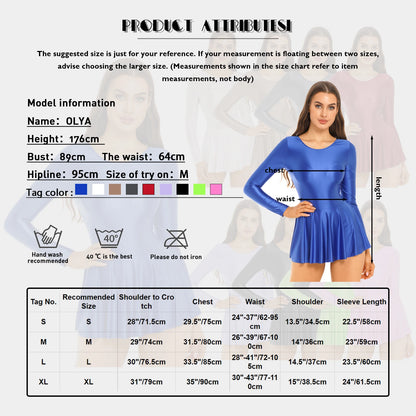 Women's Solid Color Long Sleeve Ruffled Dress - Round Neck