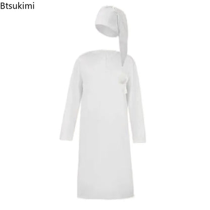 2025 Autumn Men's Nightgown Male Long Robe Solid Thin Loose Plus Size Long Sleeve One-Piece Pajamas for Men Bathrobe Homewear