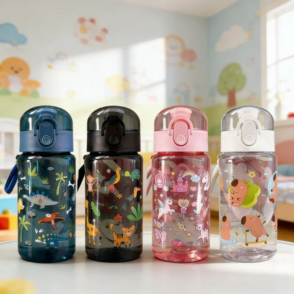Kids Water Bottle Cute Capybara Cartoon Plastic Cup Straw Hand