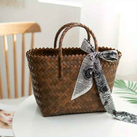 Imitation Rattan Woven Tote Bag - Women’s Beach & Travel Bag