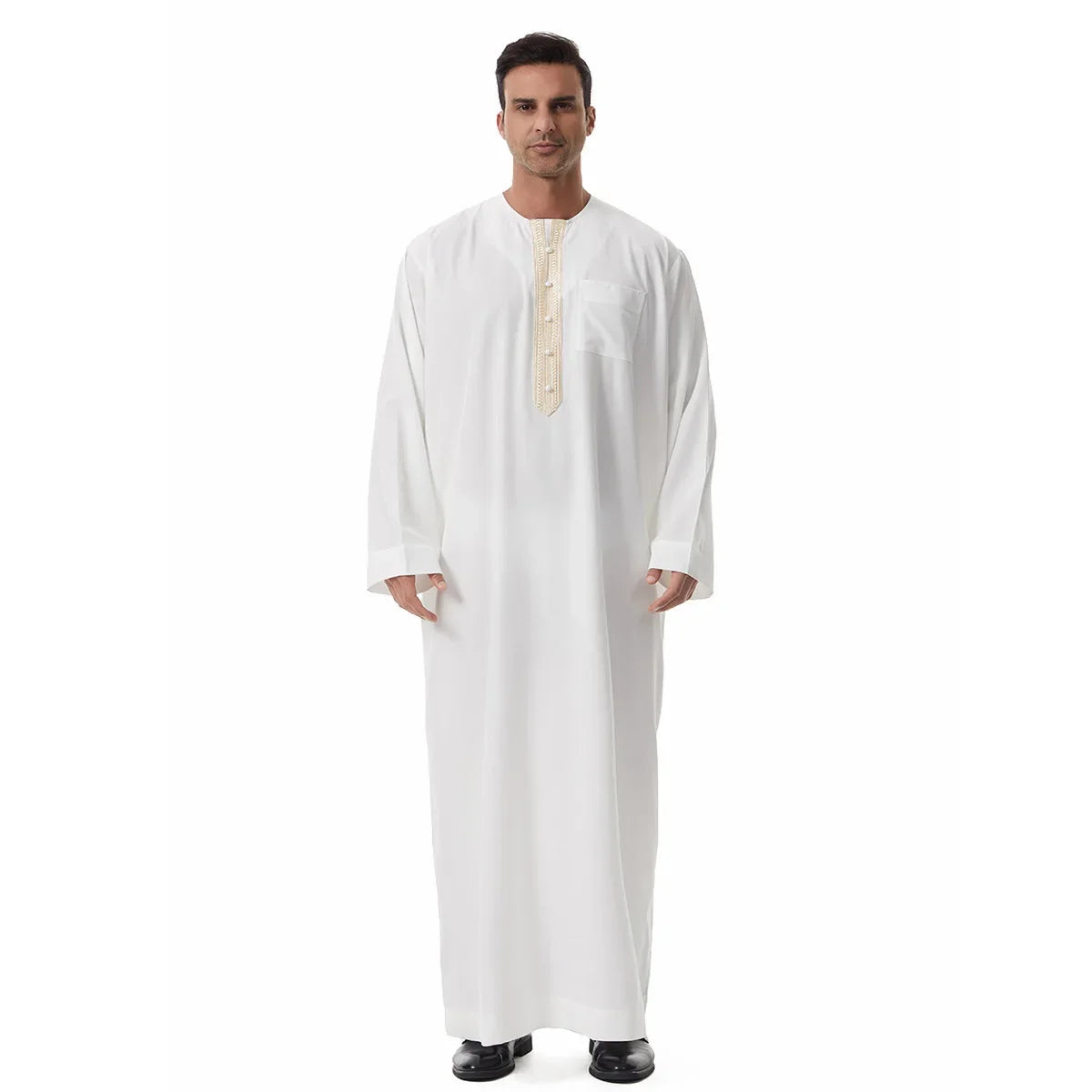 Men's Embroidered Islamic Thobe (Jubba/Dishdasha) | Saudi Arabic Long Sleeve Robe