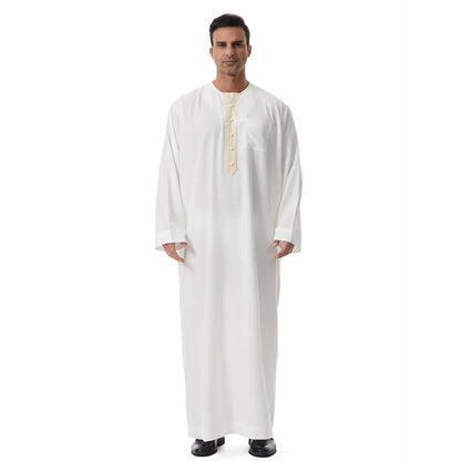 Men's Embroidered Islamic Thobe (Jubba/Dishdasha) | Saudi Arabic Long Sleeve Robe