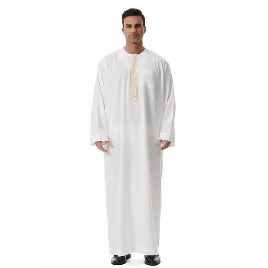 Men's Embroidered Islamic Thobe (Jubba/Dishdasha) | Saudi Arabic Long Sleeve Robe