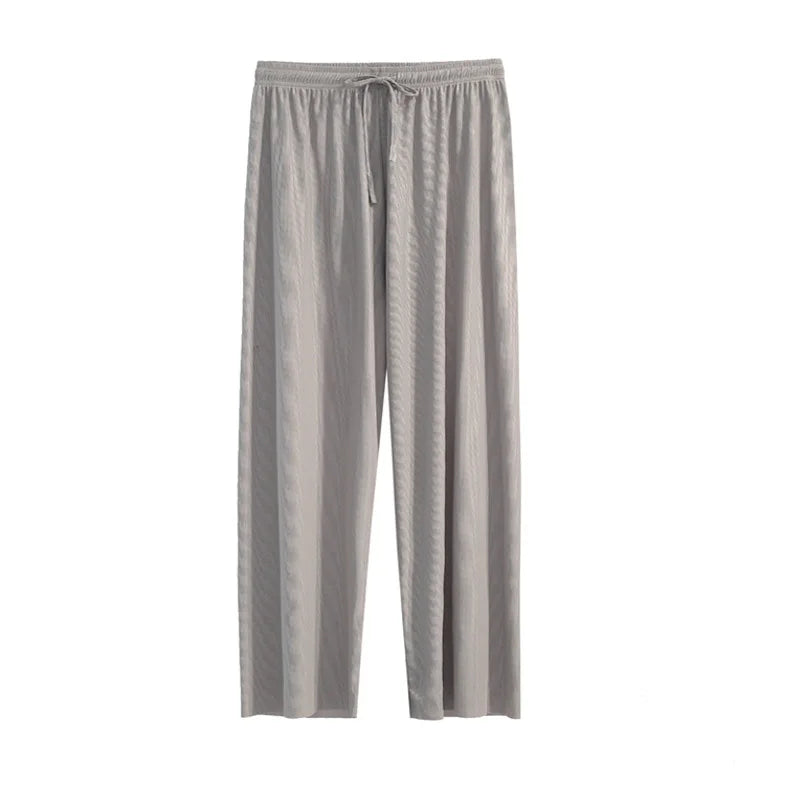 Women Ankle-Length Wide Leg Pants - Casual Summer Elastic Waist Ice Silk Trousers