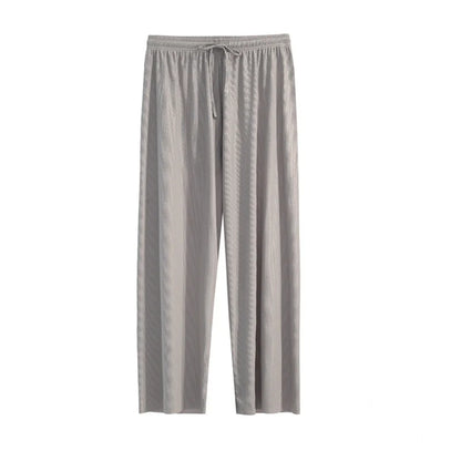 Women Ankle-Length Wide Leg Pants - Casual Summer Elastic Waist Ice Silk Trousers