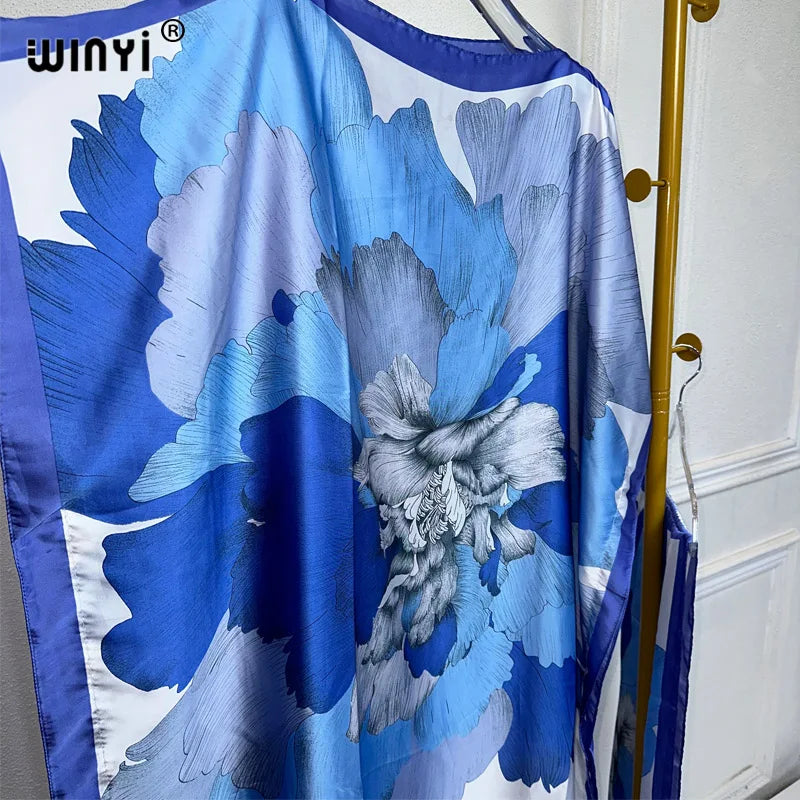 African Women Dashiki Dress with Scarf | Boho Print Maxi Loose Dubai Abaya