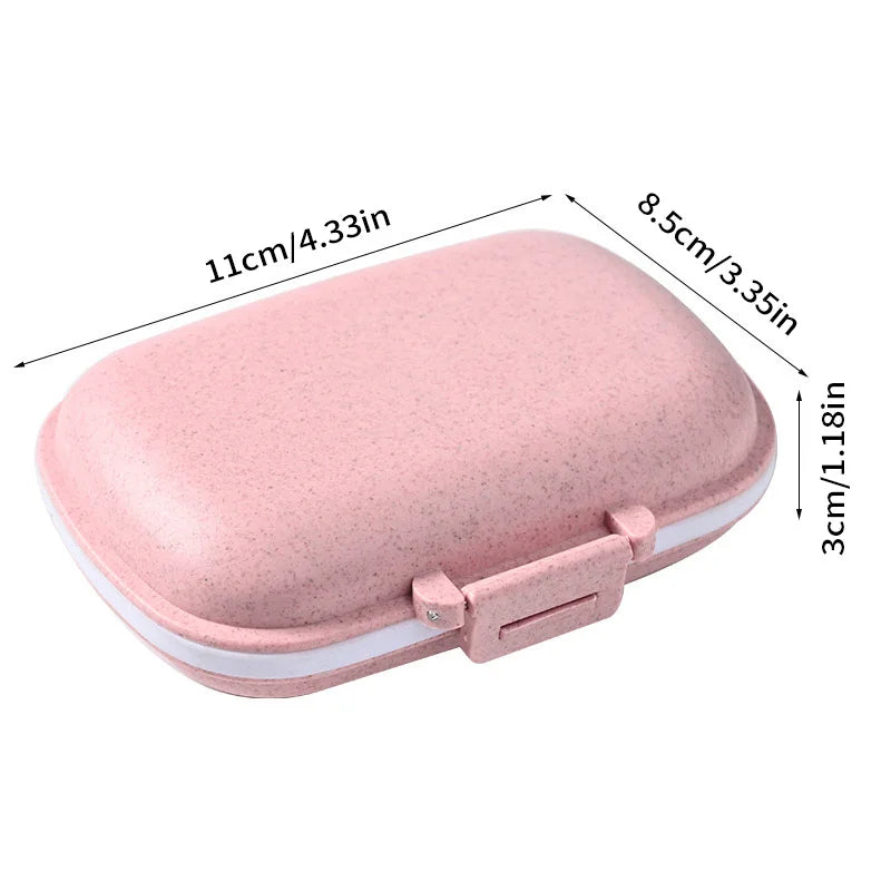 Travel Pill Box with 8 Grids - Wheat Straw Medicine Container