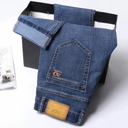 Spring Summer Men's Slim Thin Jeans - Retro Light Blue Denim Pants
