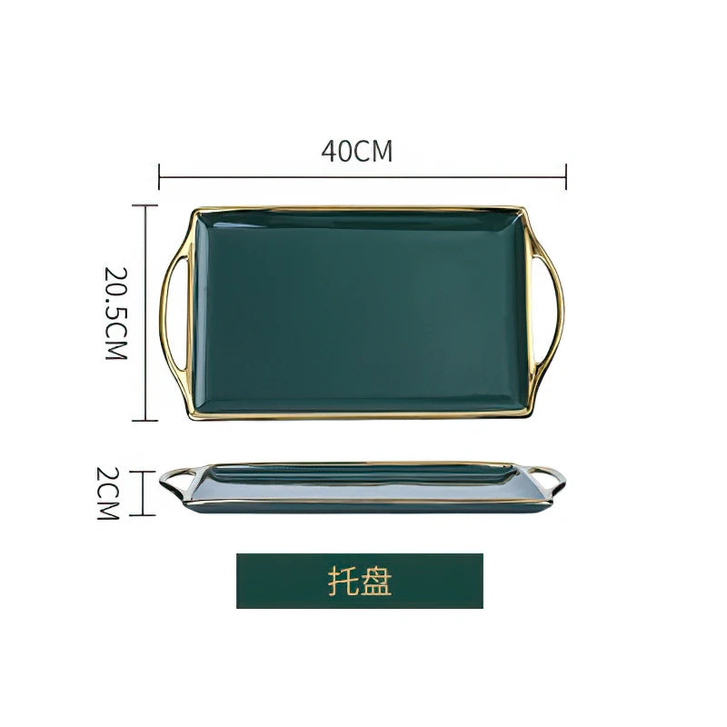 European Style Green Gold Bone China Tea Set
