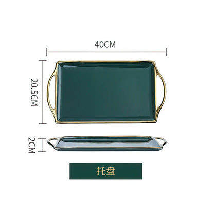 European Style Green Gold Bone China Tea Set