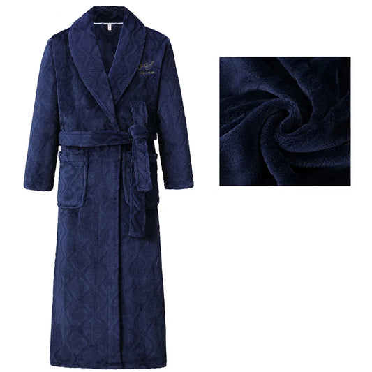 Unisex Winter Thicken Long Robe: Flannel & Coral Fleece Soft Warm Sleepwear
