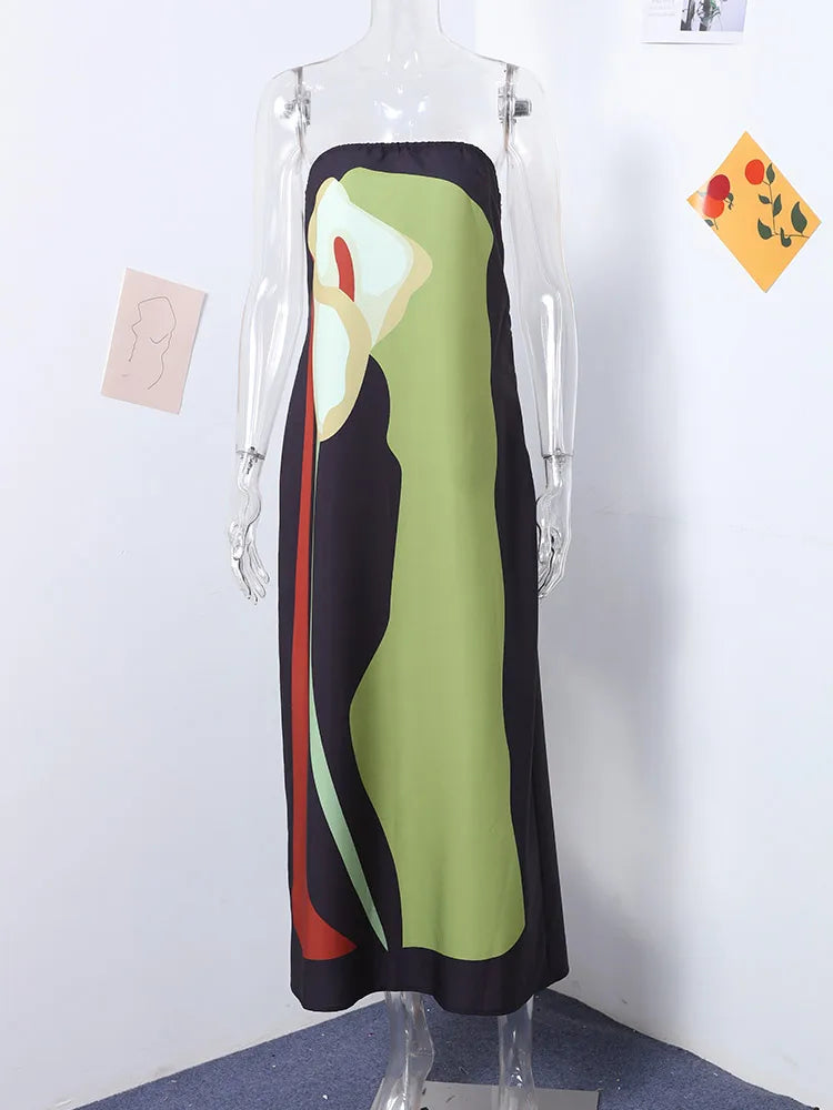 Summer Flower Strapless Long Dress - Elegant Floral Maxi Dress
