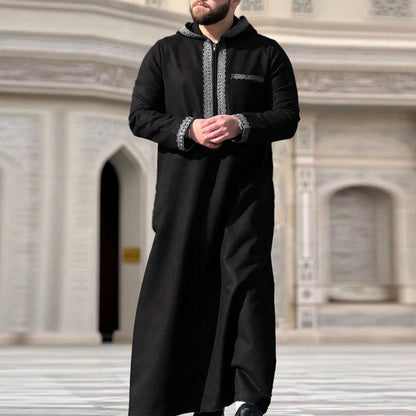 Men's Embroidered Islamic Thobe | Long-Sleeved Arabic Loose Robe Dress
