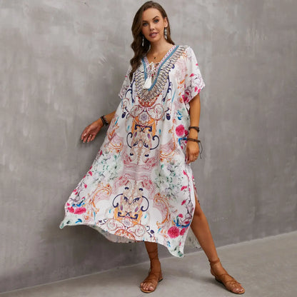 Women's Plus Size Kaftan Dress: Maxi Caftan Beach Cover Up & Summer Loungewear