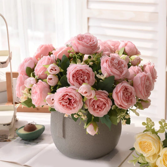 Rose Pink Silk Peony Bouquet Bride Wedding Home Decoration Artificial Flower