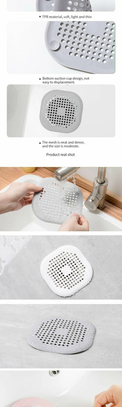 Anti-Clogging Drain Mat – Suction Cup Hair Filter for Kitchen & Bath