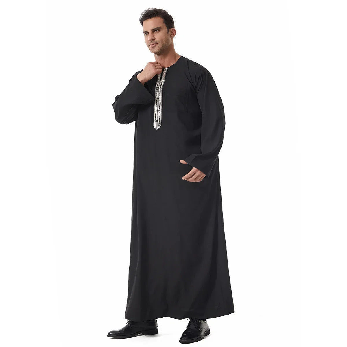 Men's Embroidered Islamic Thobe (Jubba/Dishdasha) | Saudi Arabic Long Sleeve Robe