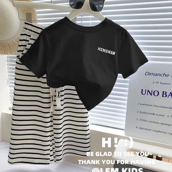Comfortable Letter T Shirt Stripe Loose