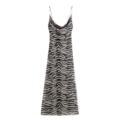 TRAF Leopard Tulle Dress - Zebra Print Sleeveless Midi Dress