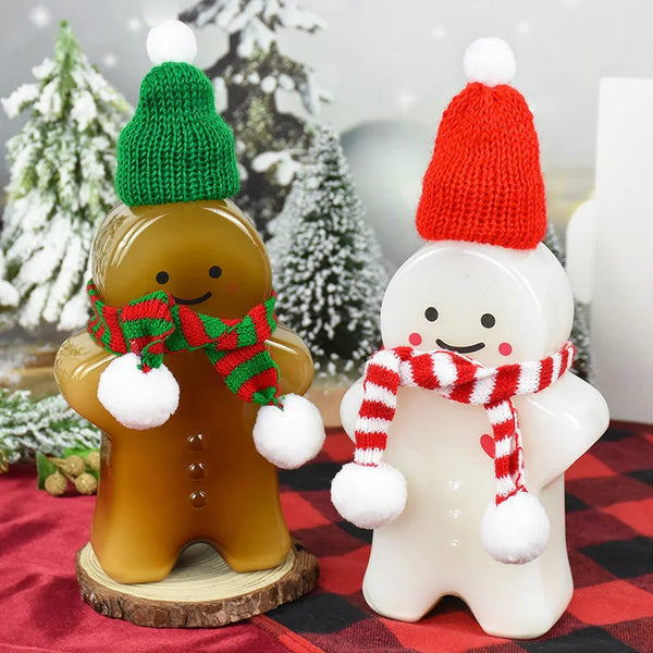 Christmas Plastic Water Bottle Gingerbread Man Snowman Shaker Cup