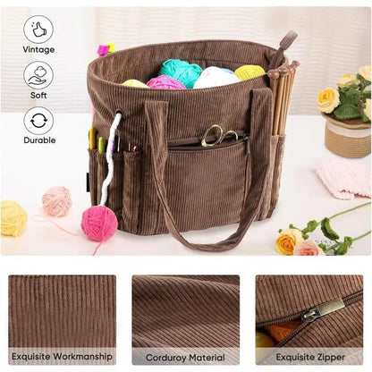 Crochet Yarn Bag - Large Capacity Corduroy Yarn Holder