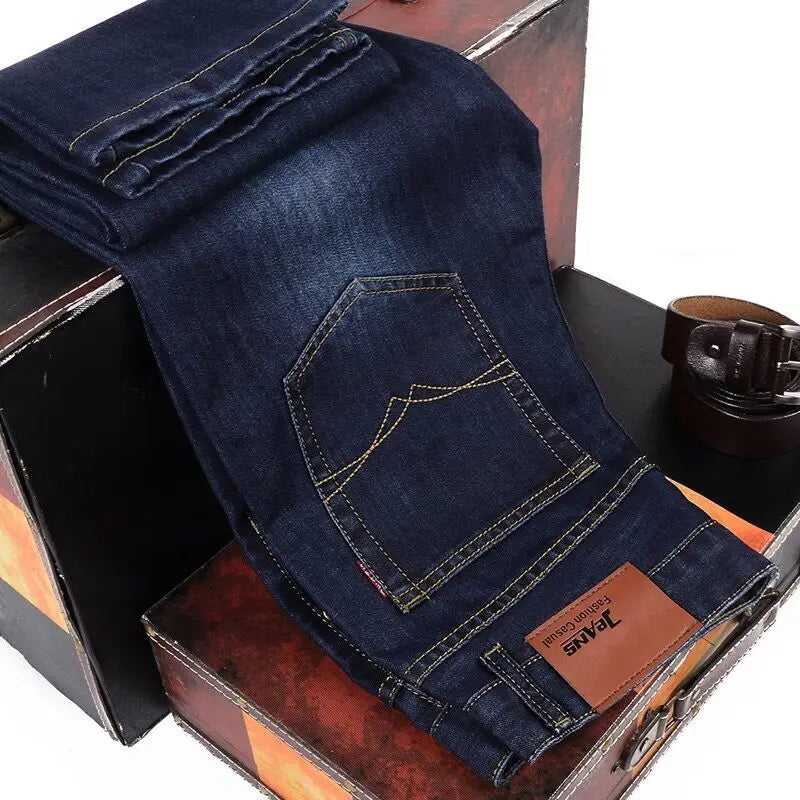 Men's Fashion Business Jeans - Classic Style Slim Stretch Denim Trousers